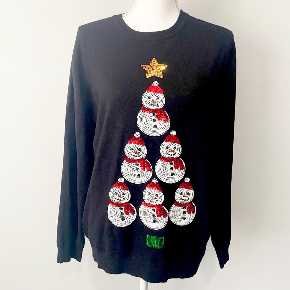 Christmas cashmere sweater snowman sequins catalog favorites large
